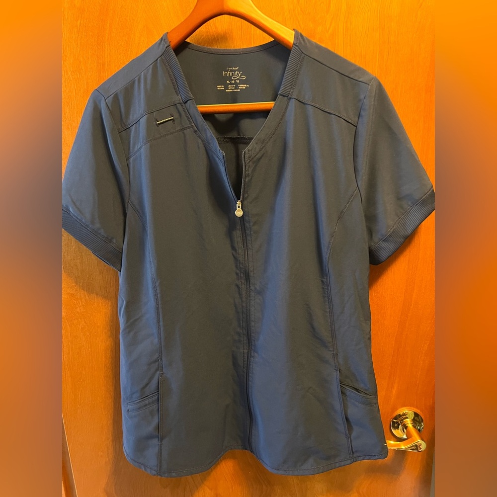 Cherokee Infinity Navy Zip-Front Scrub Top